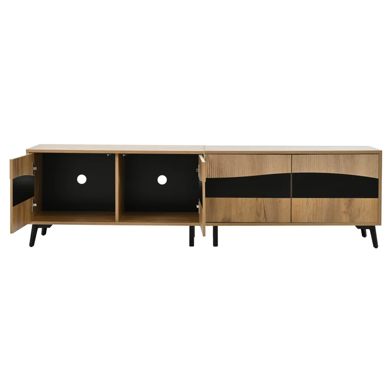 Meuble TV effet bois design symétrique 4 portes 180x40x50cm RIFTKAELISYNATH