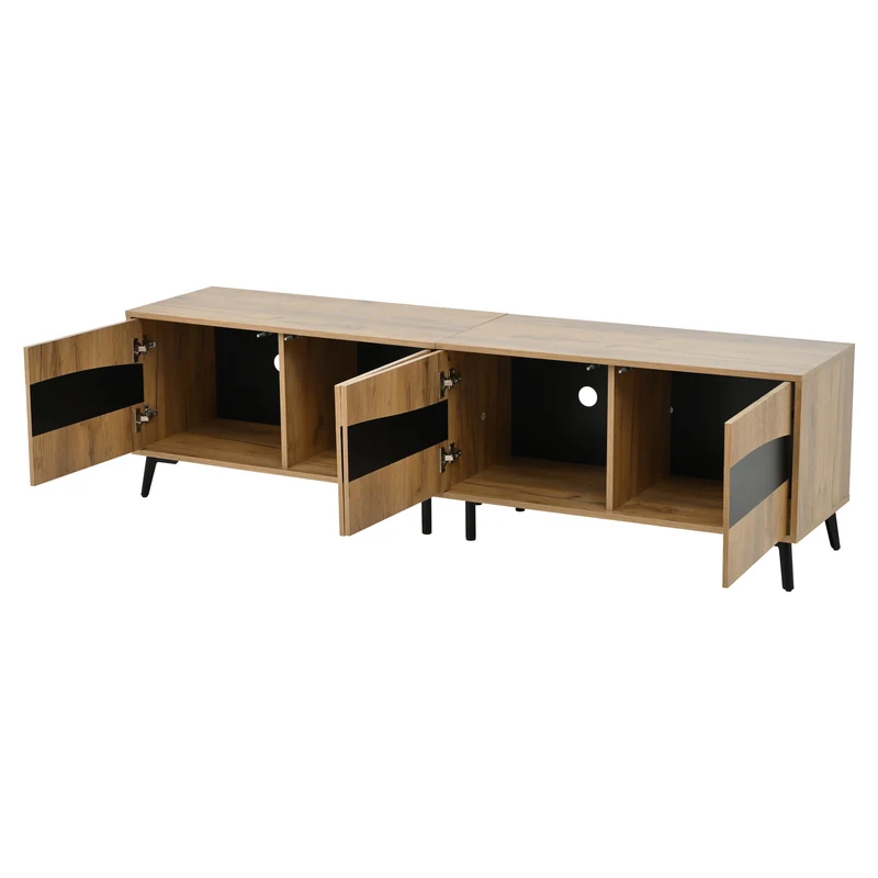 Meuble TV effet bois design symétrique 4 portes 180x40x50cm RIFTKAELISYNATH