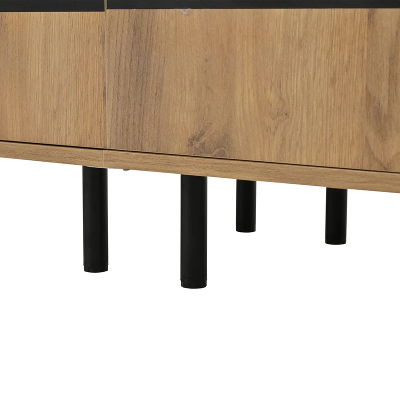 Meuble TV effet bois design symétrique 4 portes 180x40x50cm RIFTKAELISYNATH