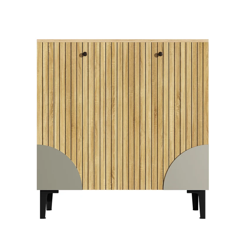 Meuble à chaussures effet bois avec 3 portes cannelées 90x32x94cm RIFTZORVAK