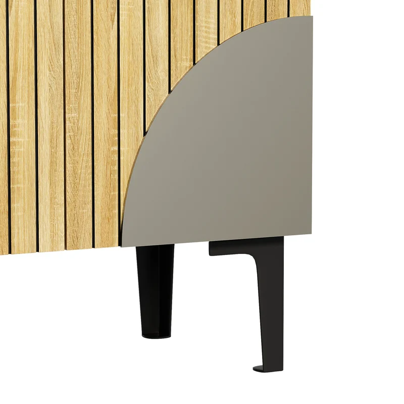 Meuble à chaussures effet bois avec 3 portes cannelées 90x32x94cm RIFTZORVAK