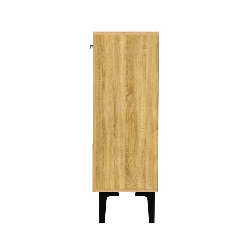 Meuble à chaussures effet bois avec 3 portes cannelées 90x32x94cm RIFTZORVAK