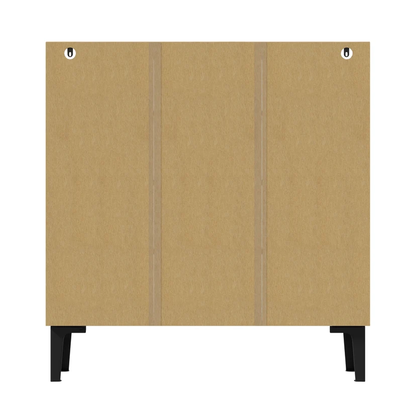 Meuble à chaussures effet bois avec 3 portes cannelées 90x32x94cm RIFTZORVAK