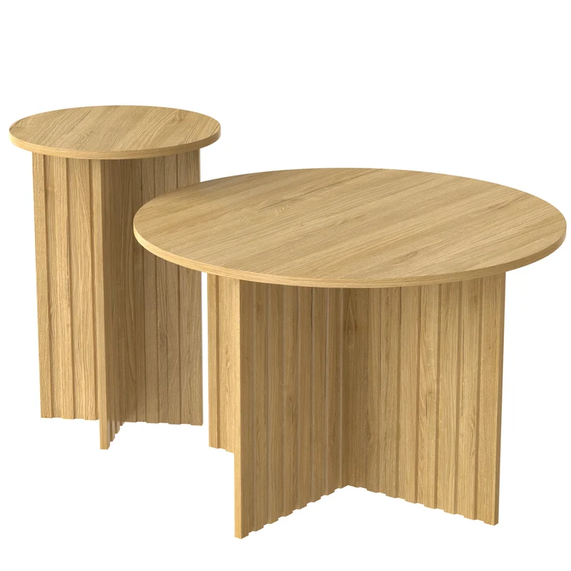 Ensemble de tables basses gigognes rondes effet bois piètement cannelé RIFTVYNRAKYN