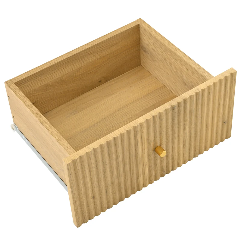 Buffet effet bois naturel style bohème cannelées et rotin, détails dorés 140x40x80cm RIFTVYNRAK