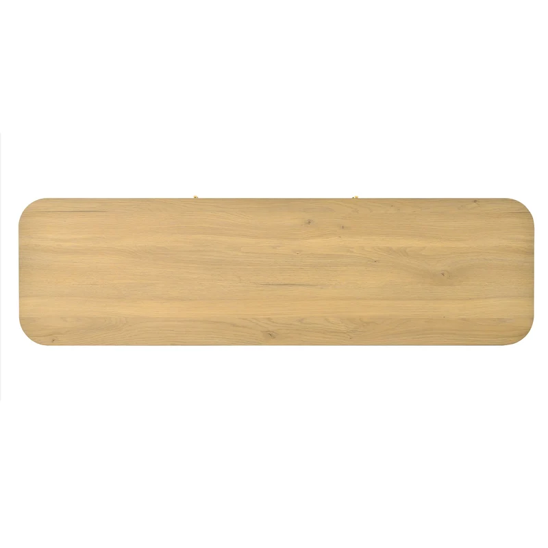 Buffet effet bois naturel style bohème cannelées et rotin, détails dorés 140x40x80cm RIFTVYNRAK