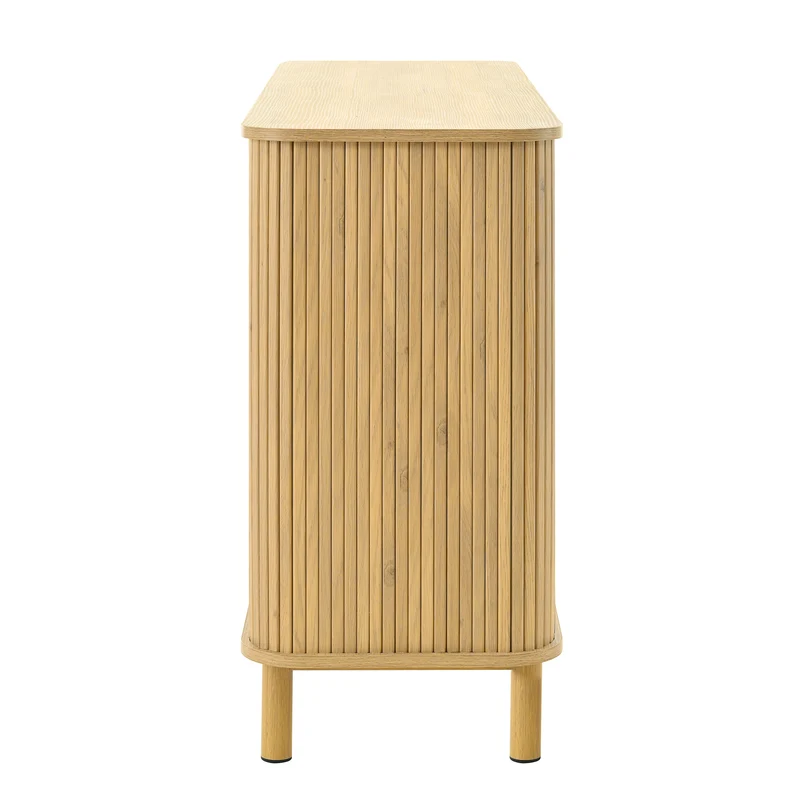 Buffet effet bois naturel style bohème cannelées et rotin, détails dorés 140x40x80cm RIFTVYNRAK