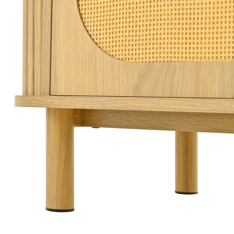 Buffet effet bois naturel style bohème cannelées et rotin, détails dorés 140x40x80cm RIFTVYNRAK