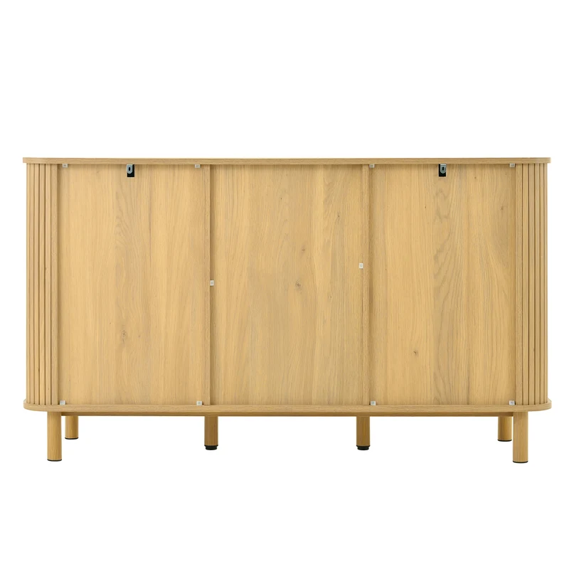 Buffet effet bois naturel style bohème cannelées et rotin, détails dorés 140x40x80cm RIFTVYNRAK