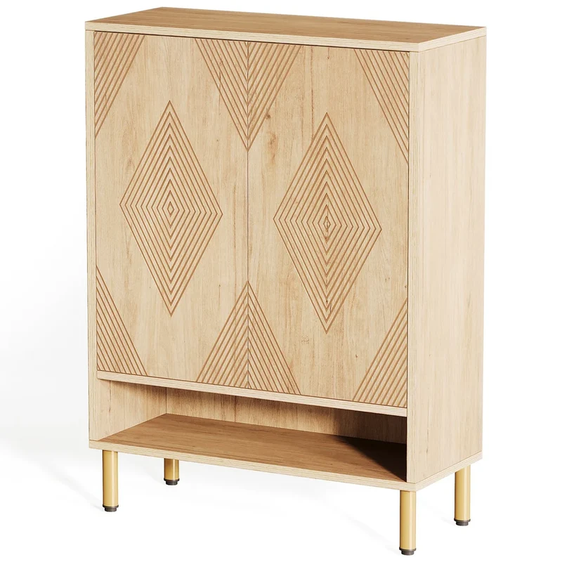 Meuble à chaussures effet bois motif géométrique 7 niveaux grande capacité 73x35x115cm VERTEXZORVAK