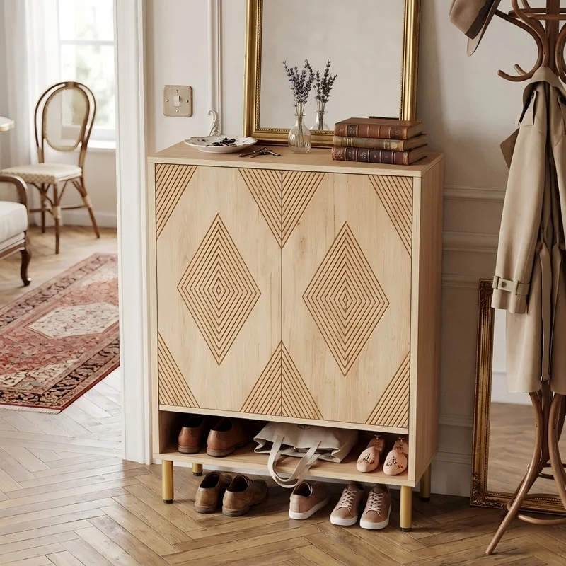 Meuble à chaussures effet bois motif géométrique 7 niveaux grande capacité 73x35x115cm VERTEXZORVAK
