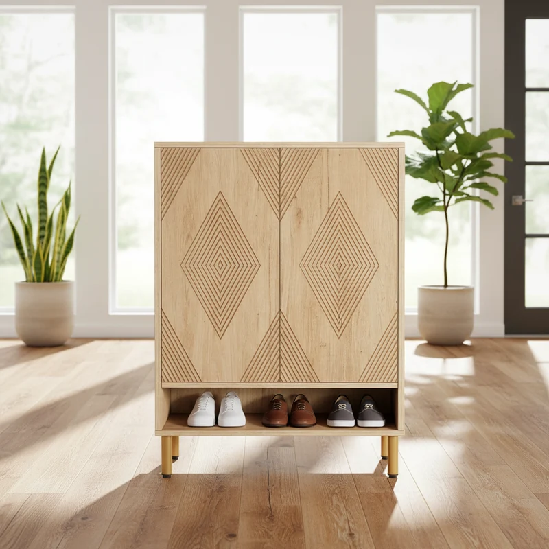 Meuble à chaussures effet bois motif géométrique 7 niveaux grande capacité 73x35x115cm VERTEXZORVAK