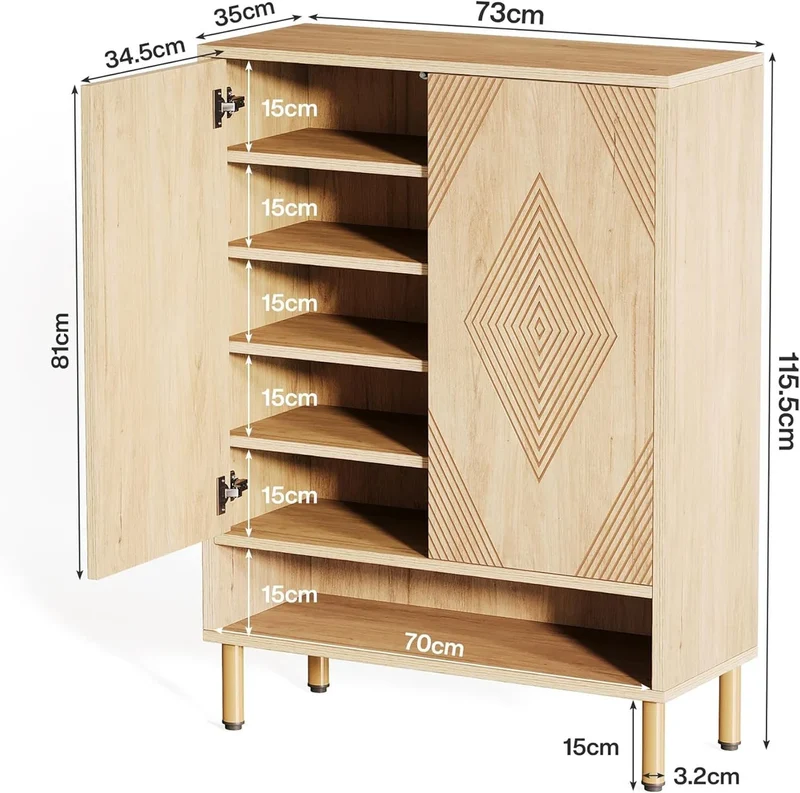 Meuble à chaussures effet bois motif géométrique 7 niveaux grande capacité 73x35x115cm VERTEXZORVAK