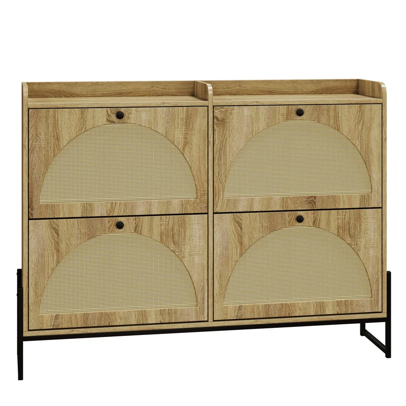 Meuble à chaussures étroit 4 abattants, bois naturel, 118x25x91,5cm RIFTKAELISYNOR