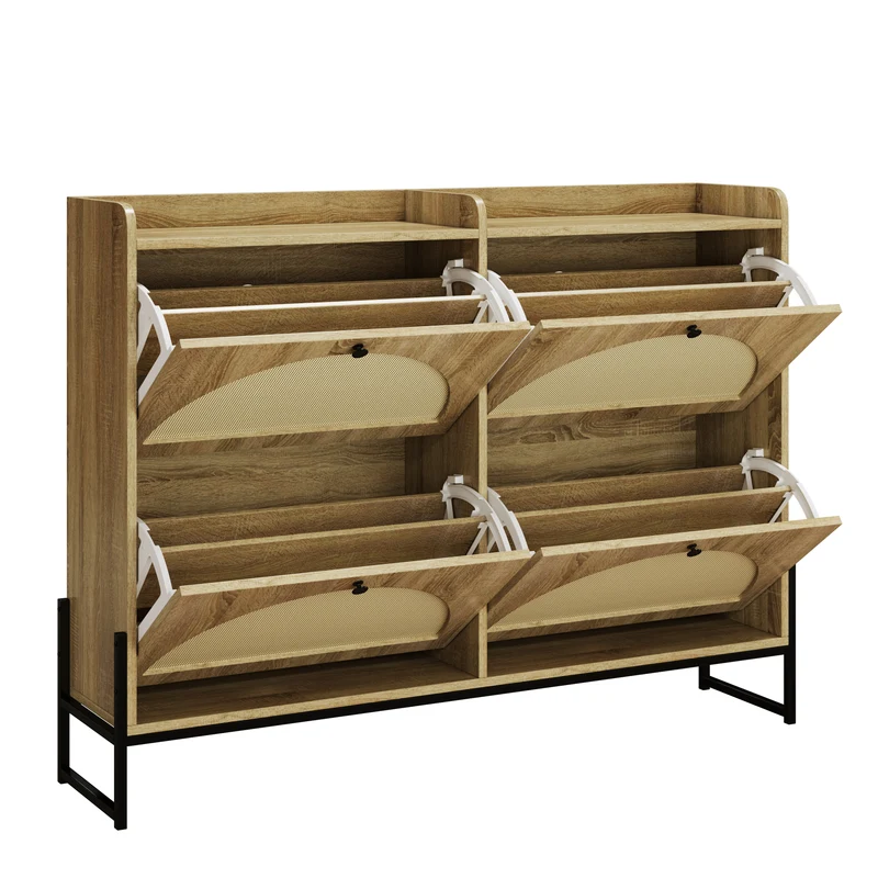 Meuble à chaussures étroit 4 abattants, bois naturel, 118x25x91,5cm RIFTKAELISYNOR