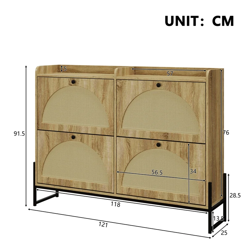 Meuble à chaussures étroit 4 abattants, bois naturel, 118x25x91,5cm RIFTKAELISYNOR