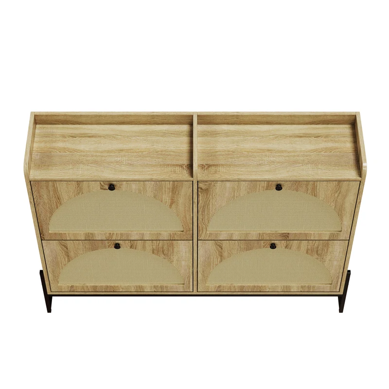 Meuble à chaussures étroit 4 abattants, bois naturel, 118x25x91,5cm RIFTKAELISYNOR