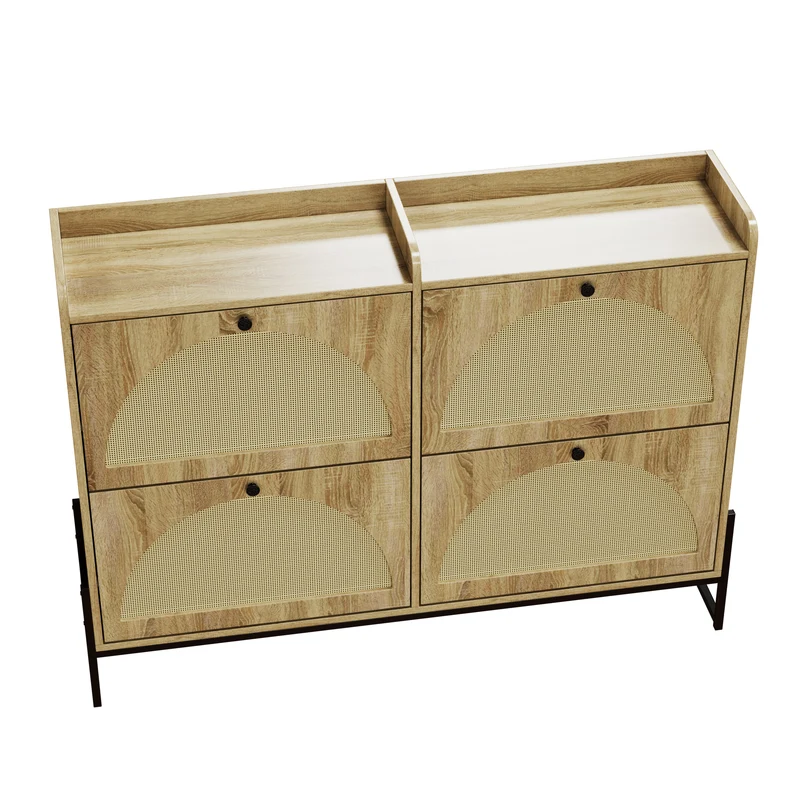 Meuble à chaussures étroit 4 abattants, bois naturel, 118x25x91,5cm RIFTKAELISYNOR