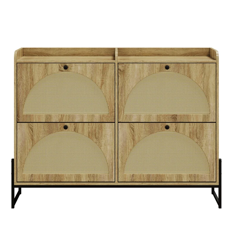 Meuble à chaussures étroit 4 abattants, bois naturel, 118x25x91,5cm RIFTKAELISYNOR