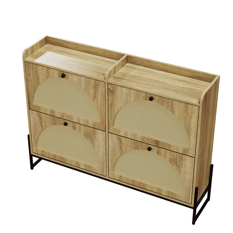 Meuble à chaussures étroit 4 abattants, bois naturel, 118x25x91,5cm RIFTKAELISYNOR