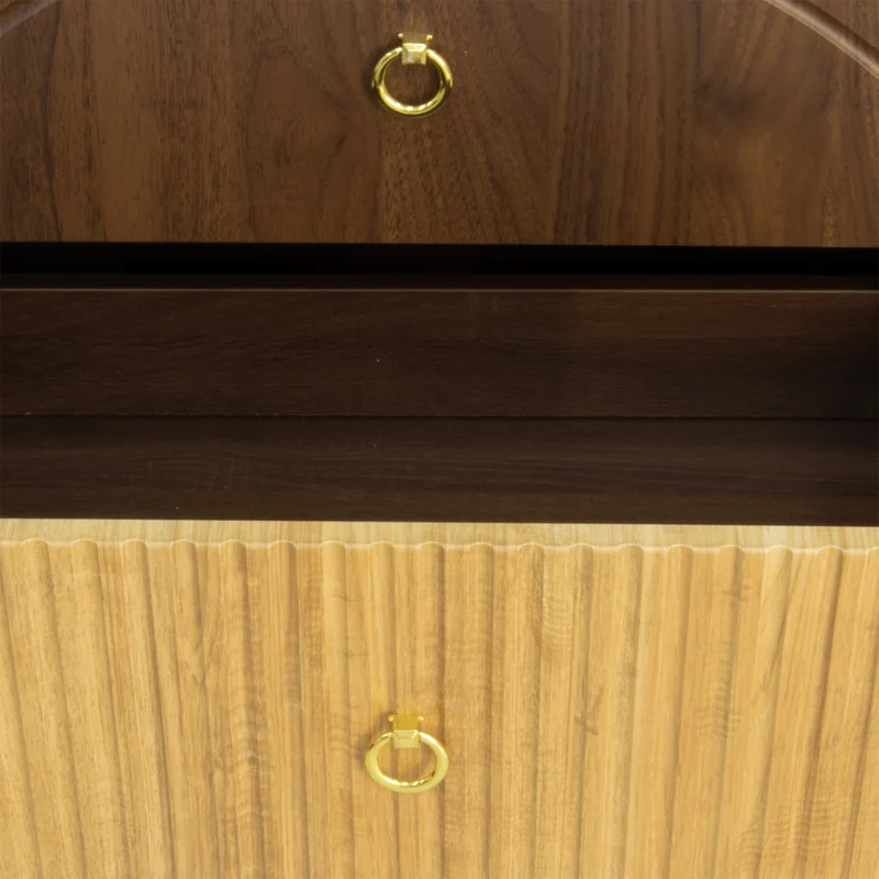 Buffet bois bicolore noyer et naturel avec accents dorés 120x40x81cm DRAPERY