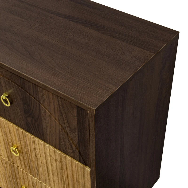 Buffet bois bicolore noyer et naturel avec accents dorés 120x40x81cm DRAPERY