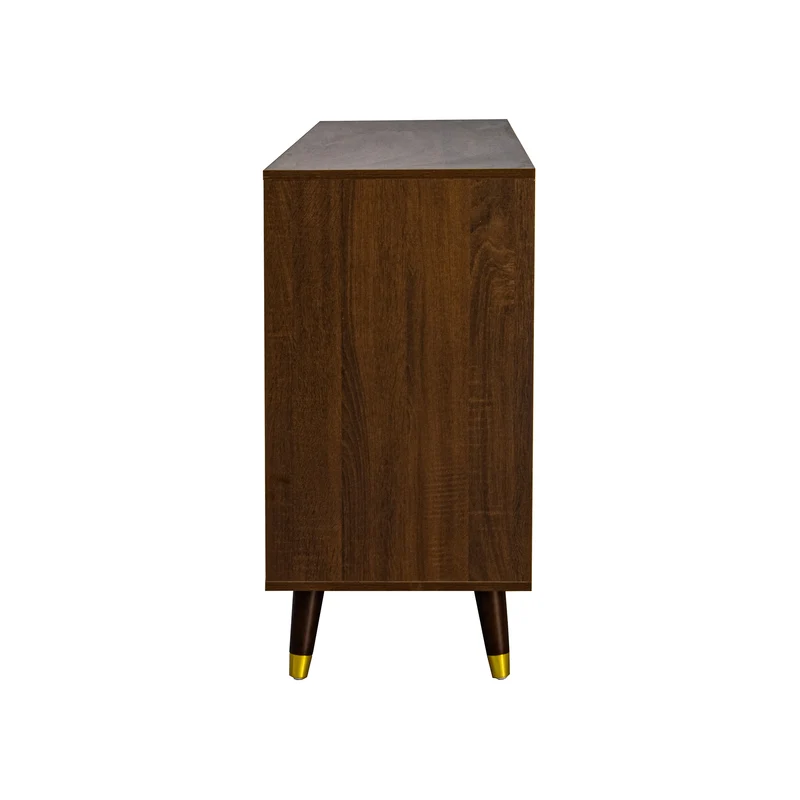 Buffet bois bicolore noyer et naturel avec accents dorés 120x40x81cm DRAPERY