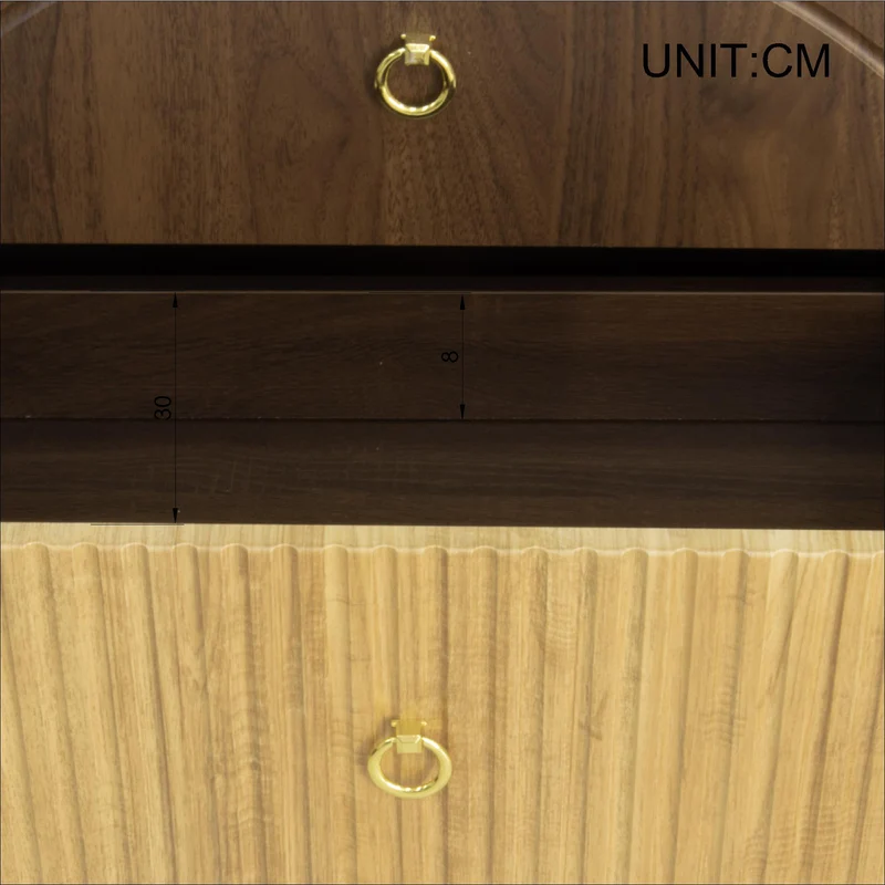 Buffet bois bicolore noyer et naturel avec accents dorés 120x40x81cm DRAPERY