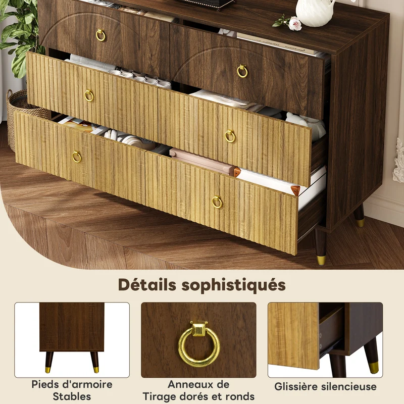 Buffet bois bicolore noyer et naturel avec accents dorés 120x40x81cm DRAPERY