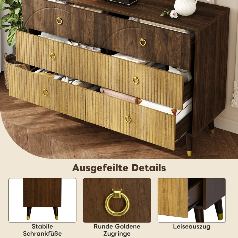 Buffet bois bicolore noyer et naturel avec accents dorés 120x40x81cm DRAPERY