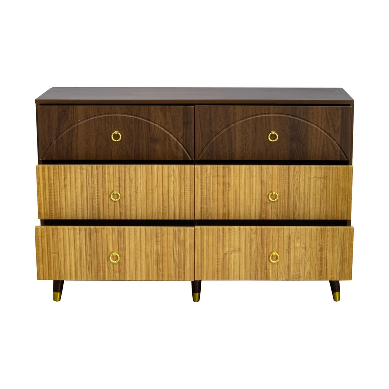 Buffet bois bicolore noyer et naturel avec accents dorés 120x40x81cm DRAPERY