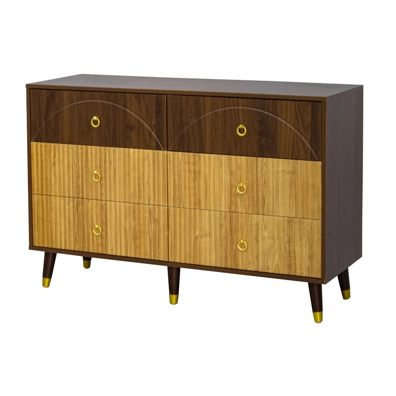 Buffet bois bicolore noyer et naturel avec accents dorés 120x40x81cm DRAPERY