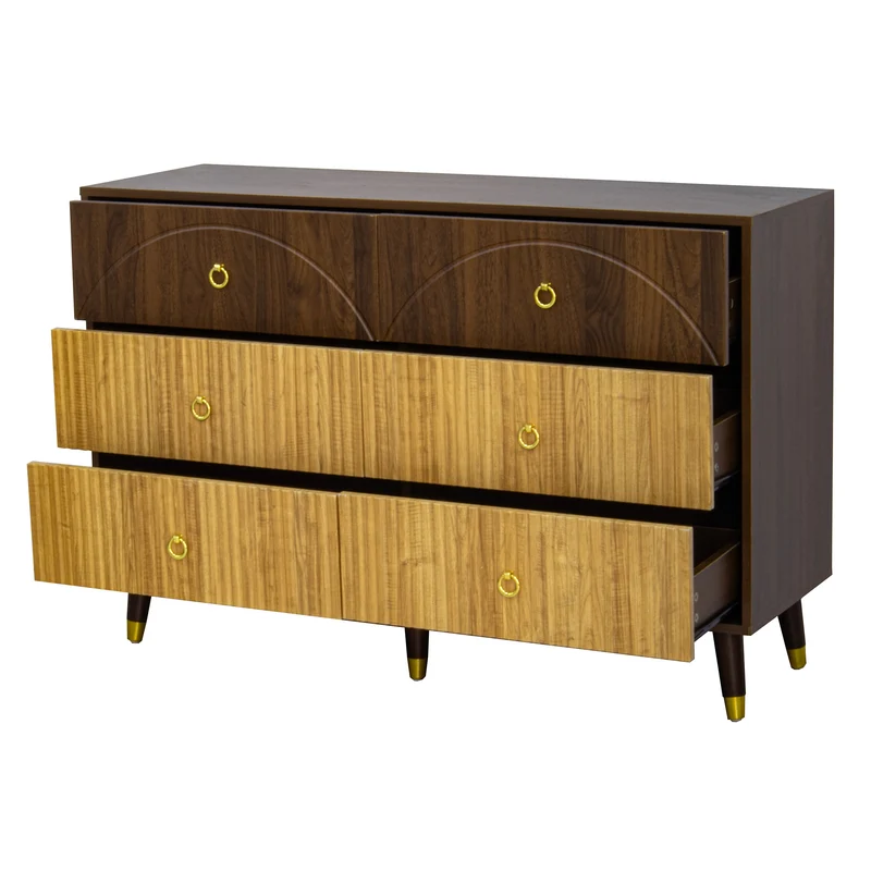 Buffet bois bicolore noyer et naturel avec accents dorés 120x40x81cm DRAPERY