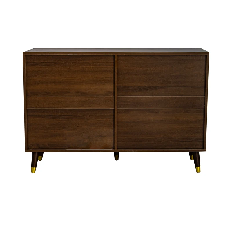 Buffet bois bicolore noyer et naturel avec accents dorés 120x40x81cm DRAPERY