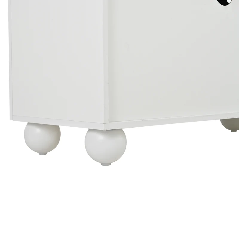 Meuble TV blanc et effet chêne 4 portes avec motifs incurvés, pieds boules CIRCULAR
