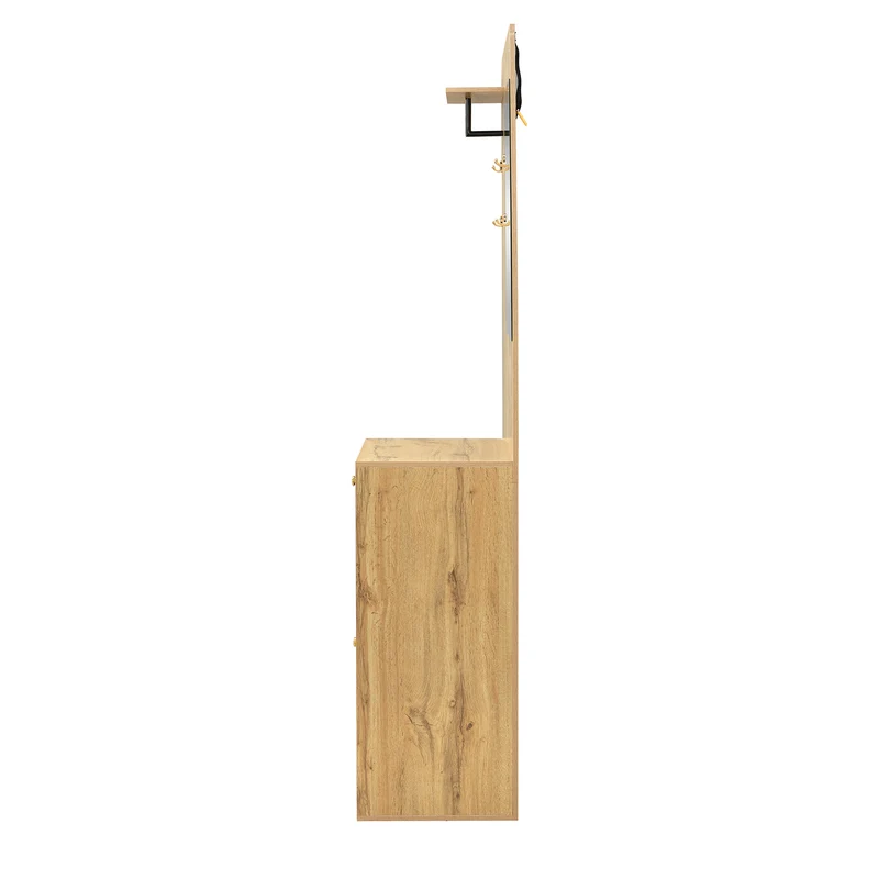 Vestiaire à l'entrée effet bois avec miroir, banc, porte-manteau et meuble de à chaussures 2 portes 1 tiroir SIROCCOWHIS