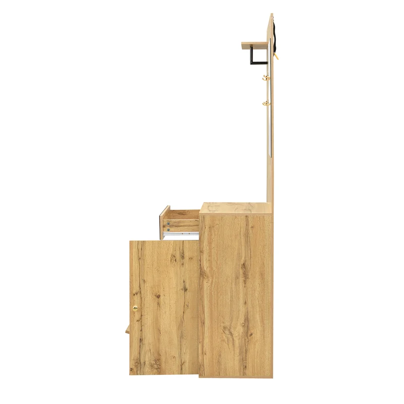 Vestiaire à l'entrée effet bois avec miroir, banc, porte-manteau et meuble de à chaussures 2 portes 1 tiroir SIROCCOWHIS