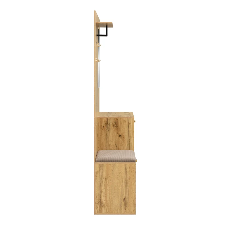 Vestiaire à l'entrée effet bois avec miroir, banc, porte-manteau et meuble de à chaussures 2 portes 1 tiroir SIROCCOWHIS