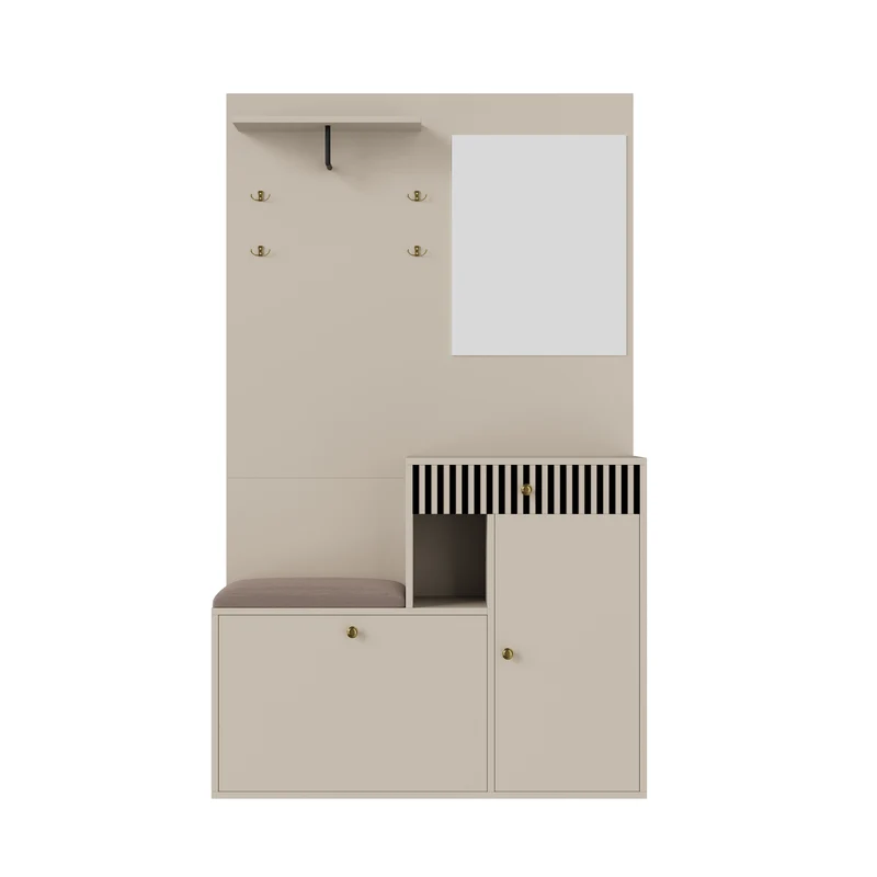 Vestiaire à l'entrée blanc avec miroir, banc, porte-manteau et meuble de à chaussures 2 portes 1 tiroir OBSIDIANCHASM