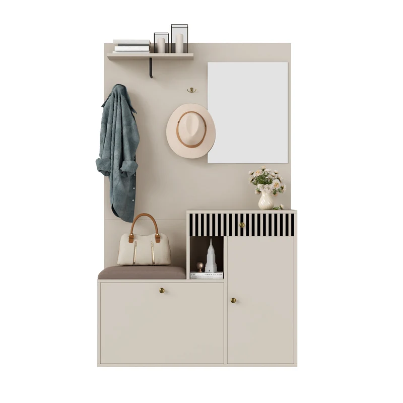 Vestiaire à l'entrée blanc avec miroir, banc, porte-manteau et meuble de à chaussures 2 portes 1 tiroir OBSIDIANCHASM