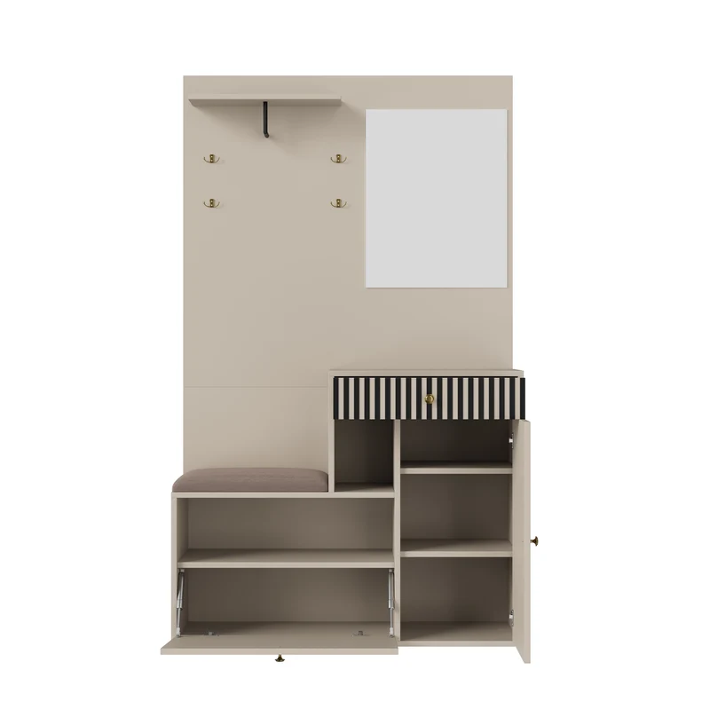 Vestiaire à l'entrée blanc avec miroir, banc, porte-manteau et meuble de à chaussures 2 portes 1 tiroir OBSIDIANCHASM