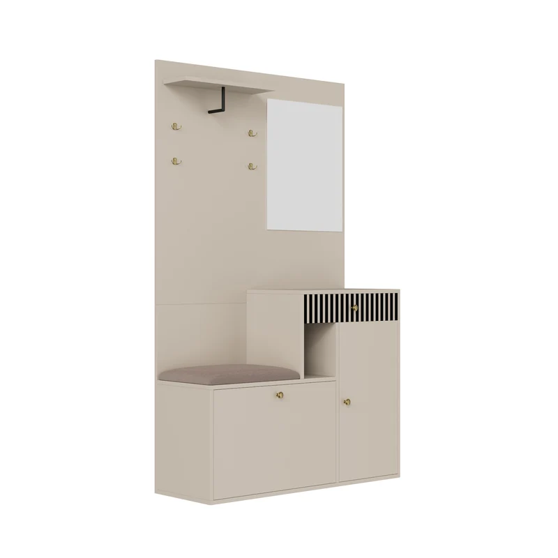 Vestiaire à l'entrée blanc avec miroir, banc, porte-manteau et meuble de à chaussures 2 portes 1 tiroir OBSIDIANCHASM