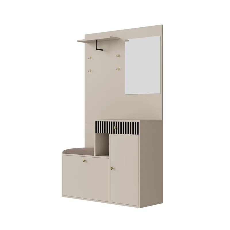 Vestiaire à l'entrée blanc avec miroir, banc, porte-manteau et meuble de à chaussures 2 portes 1 tiroir OBSIDIANCHASM