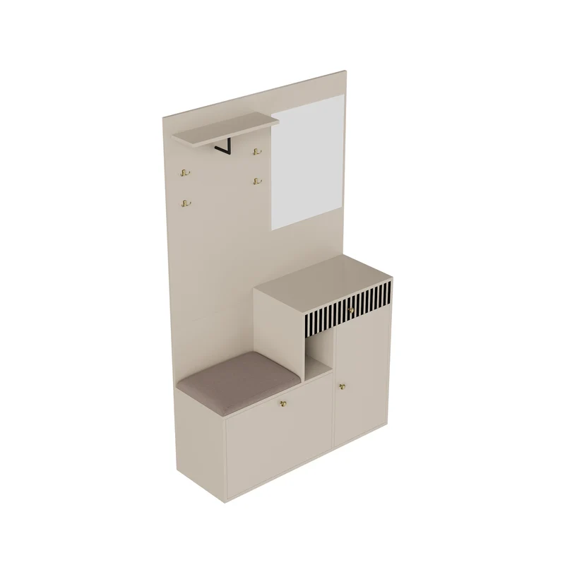 Vestiaire à l'entrée blanc avec miroir, banc, porte-manteau et meuble de à chaussures 2 portes 1 tiroir OBSIDIANCHASM