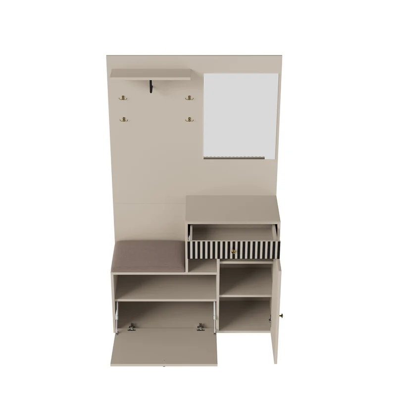 Vestiaire à l'entrée blanc avec miroir, banc, porte-manteau et meuble de à chaussures 2 portes 1 tiroir OBSIDIANCHASM