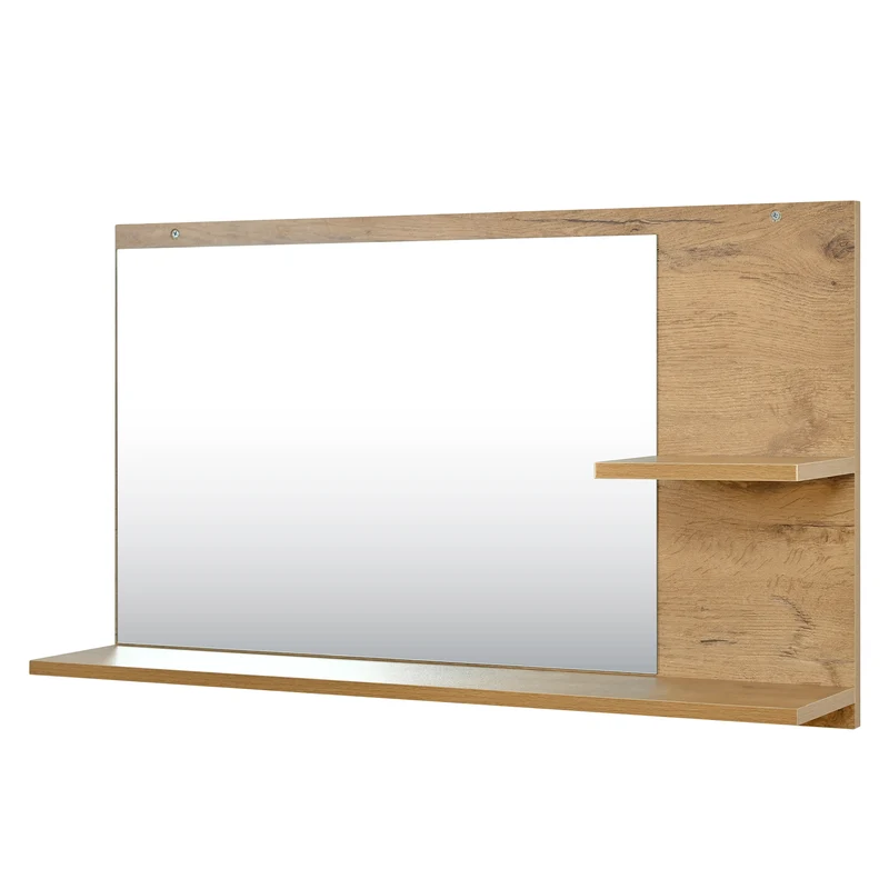 Vestiaire à l'entrée 3 pièces avec miroir, LED, porte-manteau et meuble à chaussures, blanc/naturel, 105x25x151.5 cm MERIDIANVEX