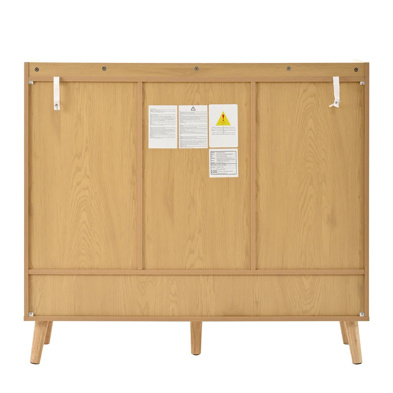 Meuble à chaussures en rotin effet bois 3 portes, 1 tiroir 120x35x106 cm MERIDIANLUME