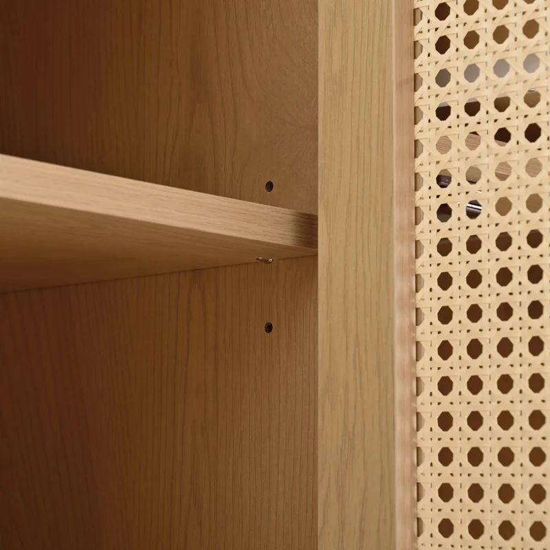 Meuble à chaussures en rotin effet bois 3 portes, 1 tiroir 120x35x106 cm MERIDIANLUME