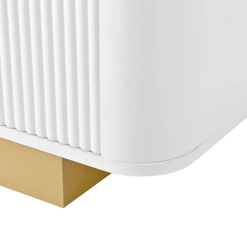 Meuble TV contemporain blanc aux finitions cannelées 3 portes battantes 170x40,5x47 cm CASCADEKAEL