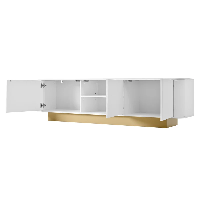 Meuble TV contemporain blanc aux finitions cannelées 3 portes battantes 170x40,5x47 cm CASCADEKAEL